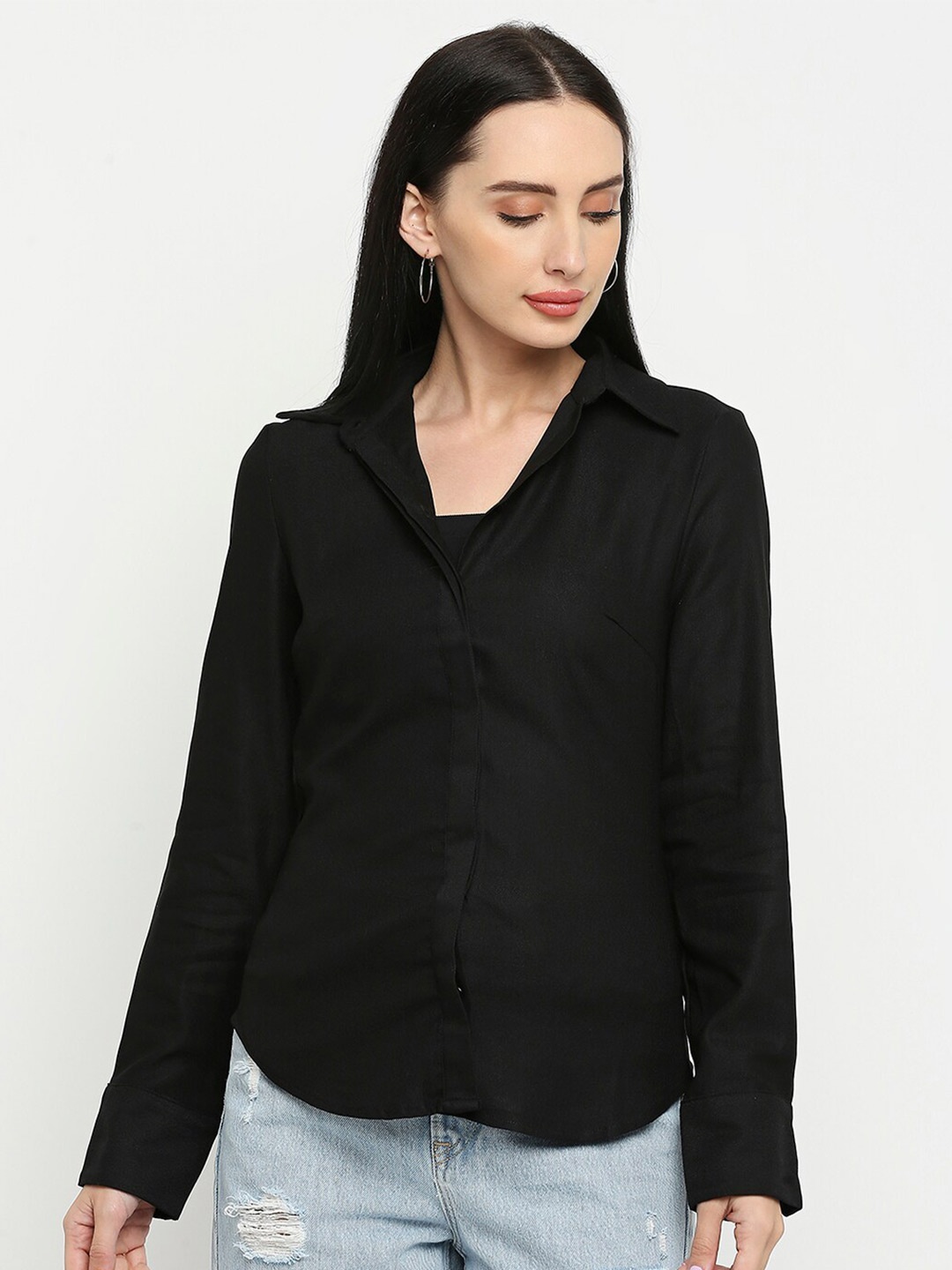 

Remanika Women Comfort Cotton Casual Shirt, Black