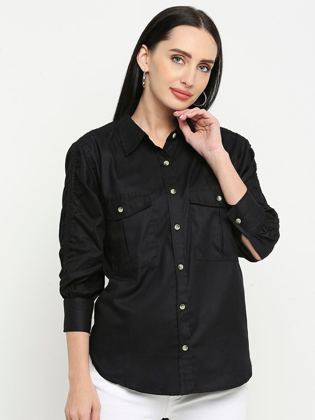 

Remanika Women Comfort Pure Cotton Casual Shirt, Black