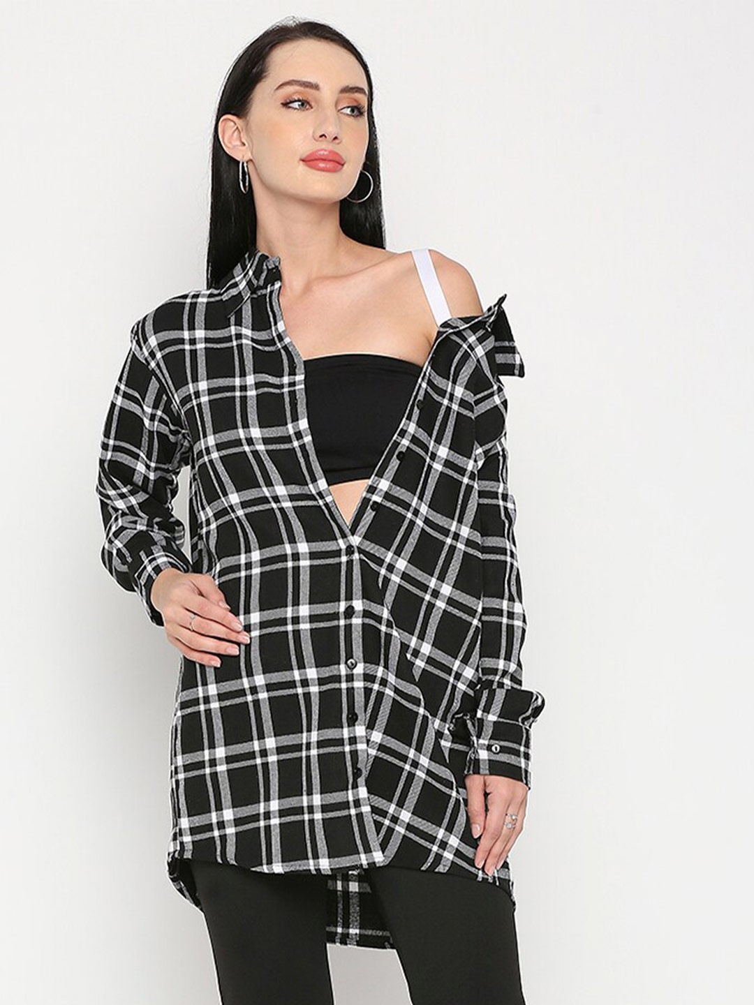 

Remanika Women Cotton Comfort Tartan Checks Checked Casual Shirt, White