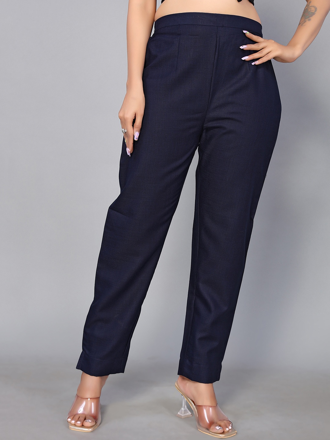 

KALINI Women Regular Trousers, Navy blue