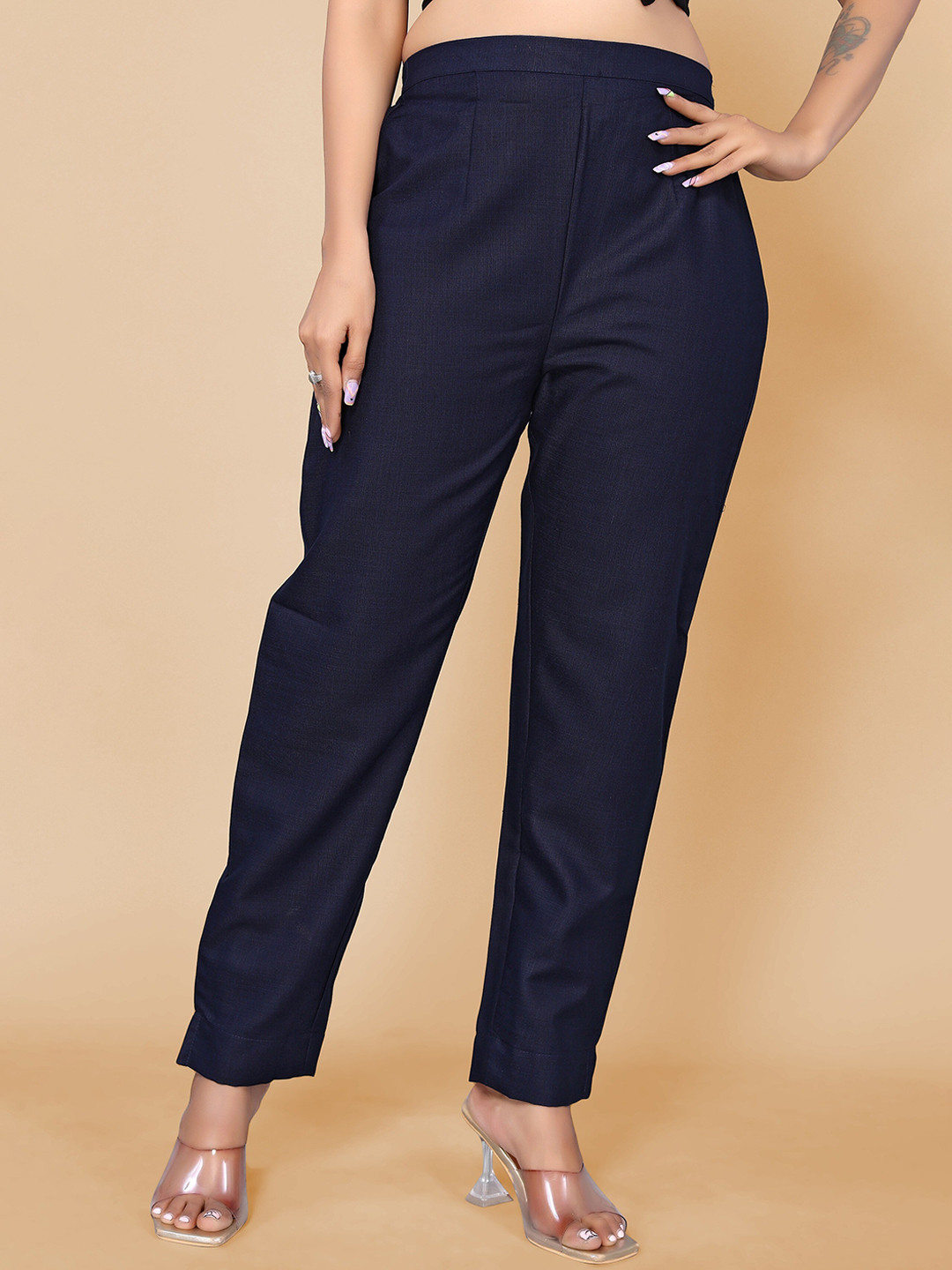 

Sangria Women Cotton Straight Fit Trousers, Navy blue
