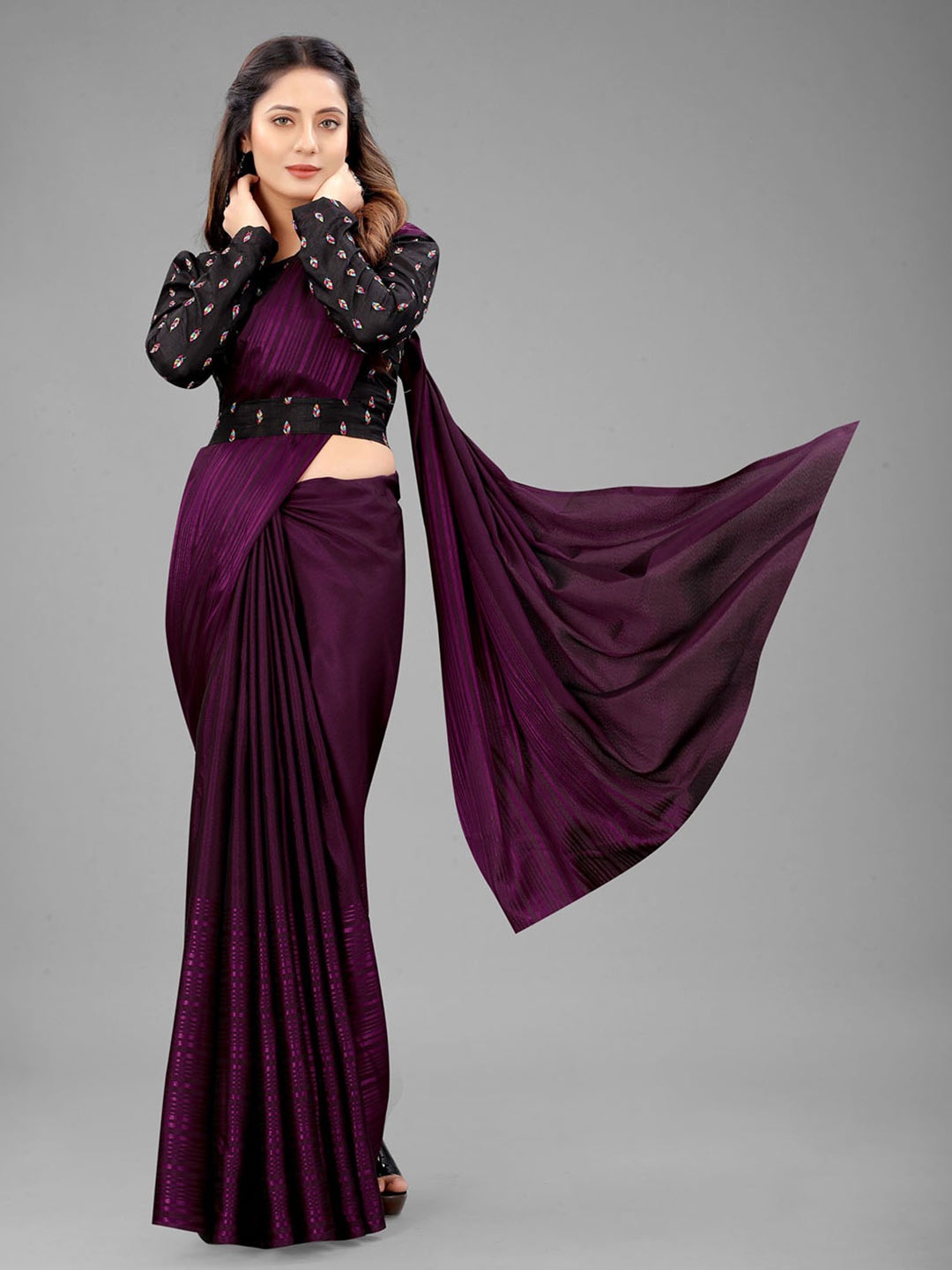 

Rangrasiya Corporation Striped Satin Ikat Saree, Purple