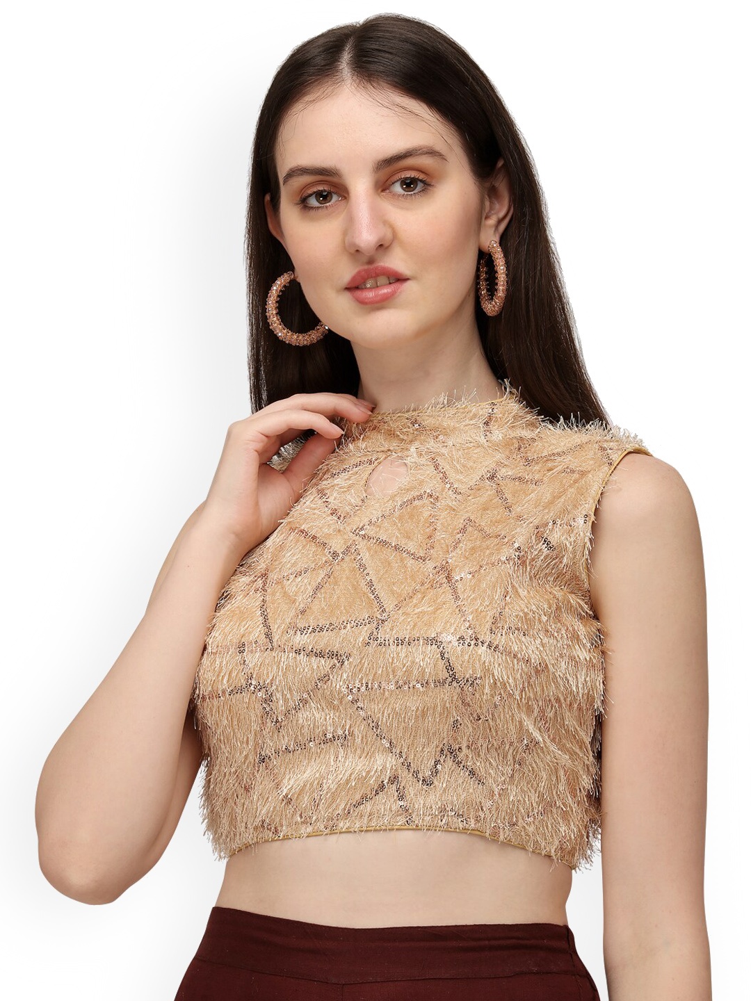 

Fab Dadu Embellished Silk Saree Blouse, Beige