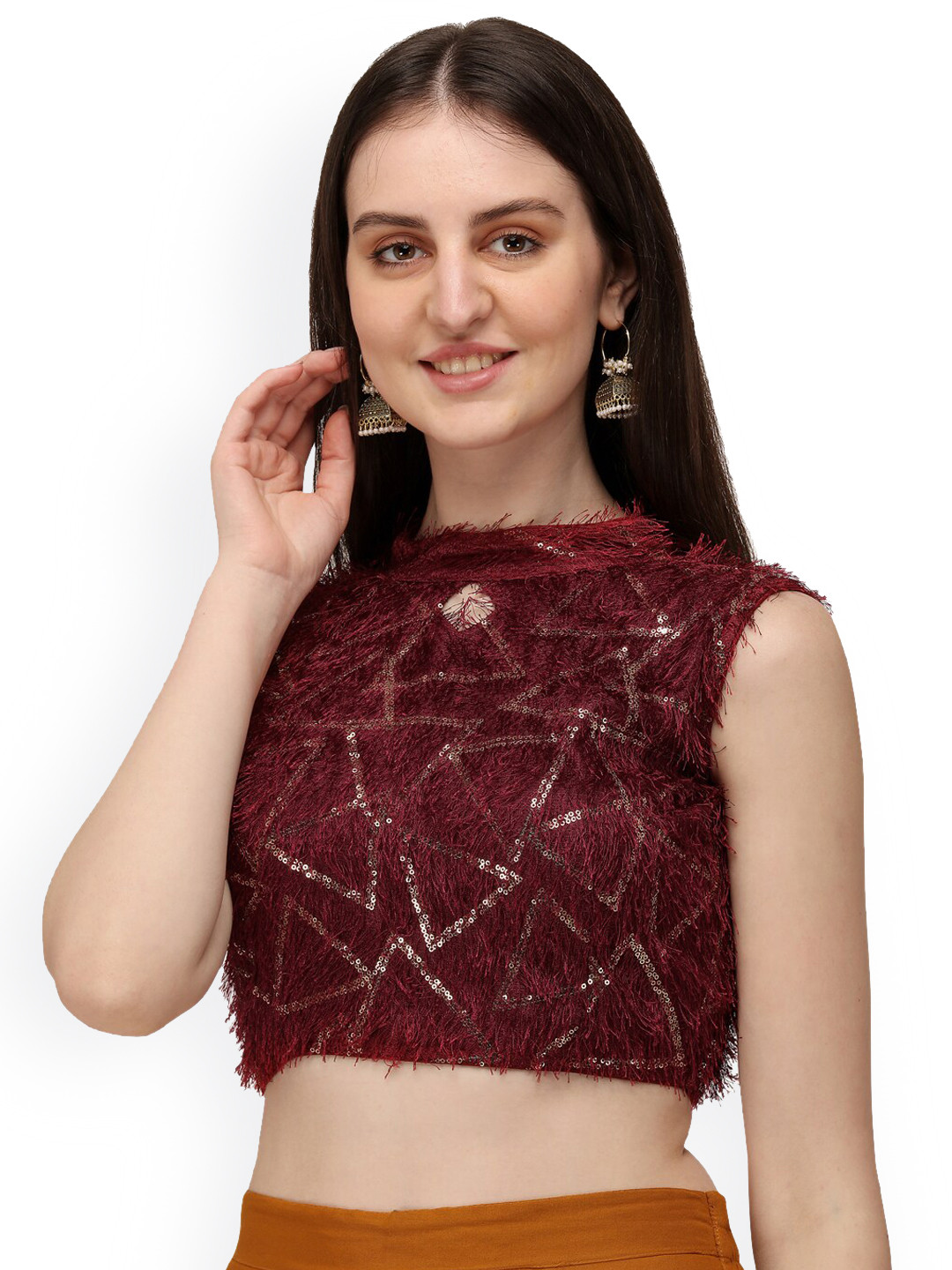 

Fab Dadu Embellished Silk Saree Blouse, Red