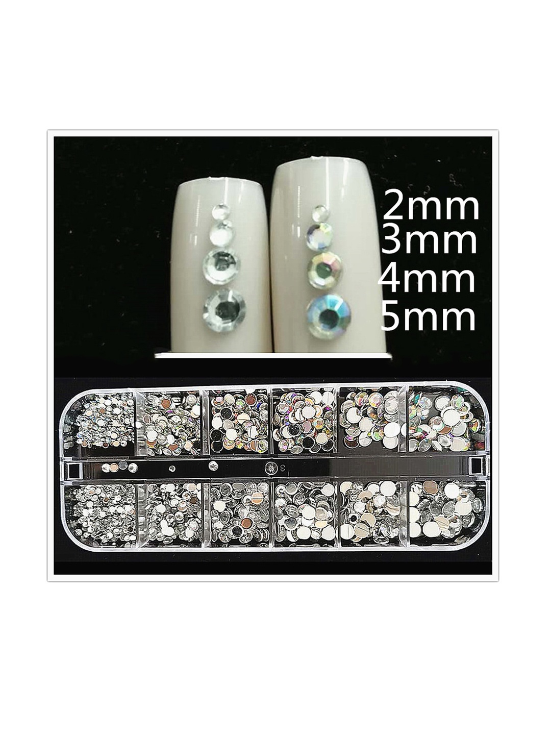 

S.A.V.I. 4 Colors 12 Styles Rhinestone AB Crystal Diamonds DIY Nail Art Accessories, Silver