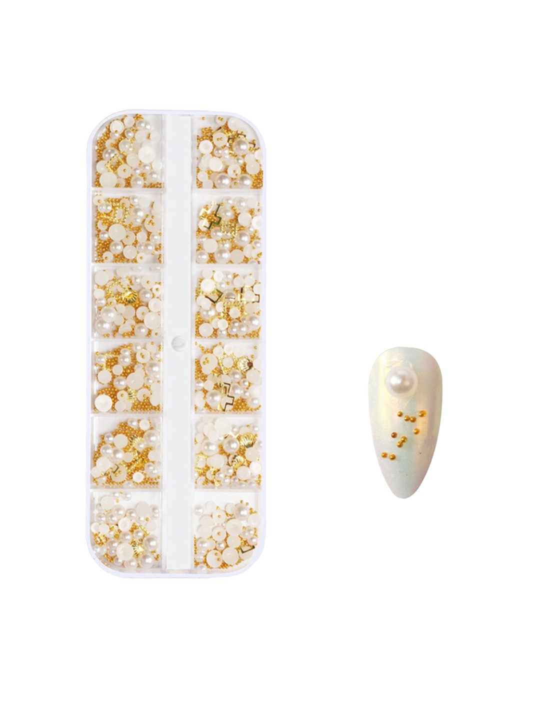 

S.A.V.I. Pearl & Golden Caviar Beads Jewel Accessories DIY Nail Art Palette, Gold