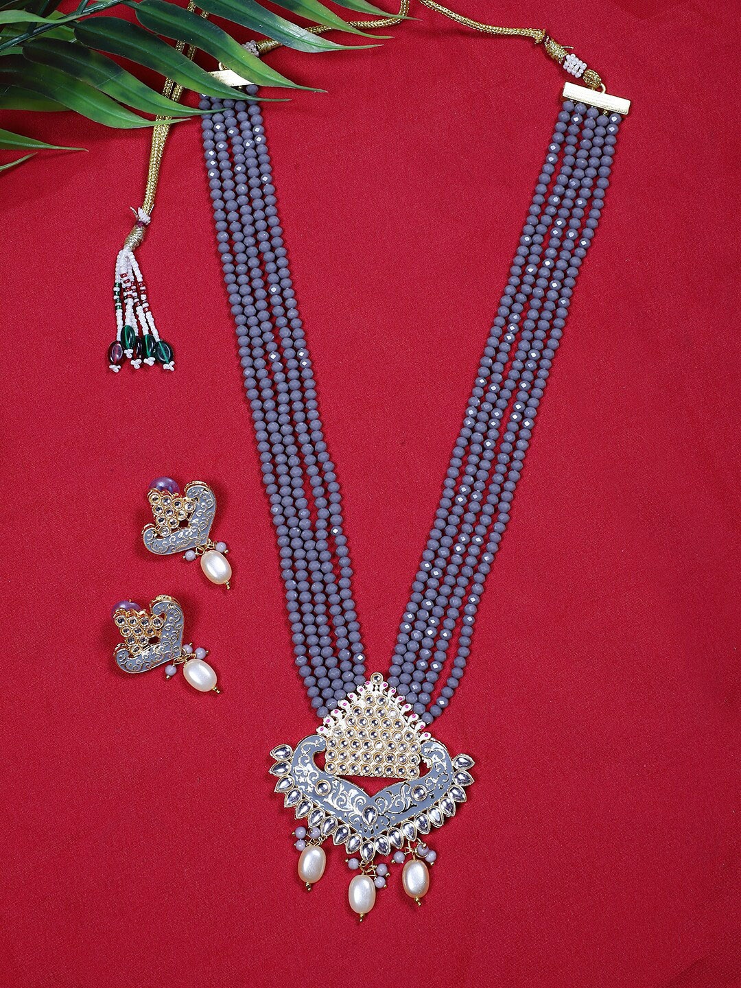 

STEORRA JEWELS Gold-Plated Kundan Studded & Beaded Jewellery Set