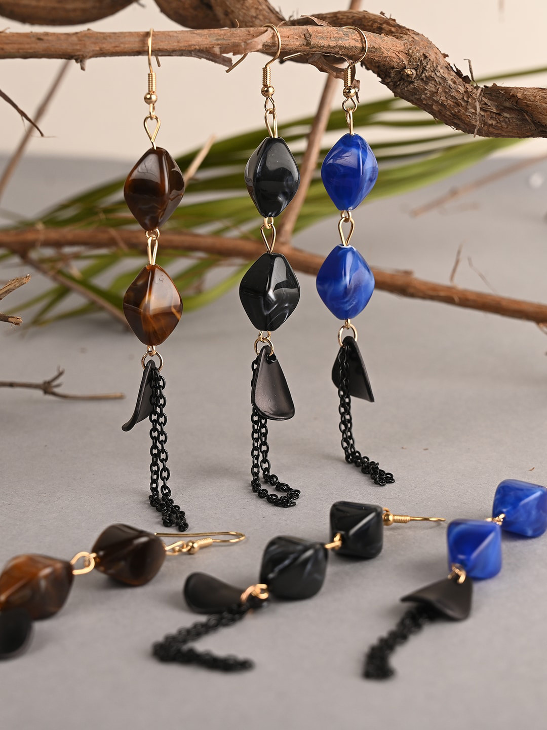 

BuckleUp Pack Of 3 Gold Plated Contemporary Drop Earrings, Brown