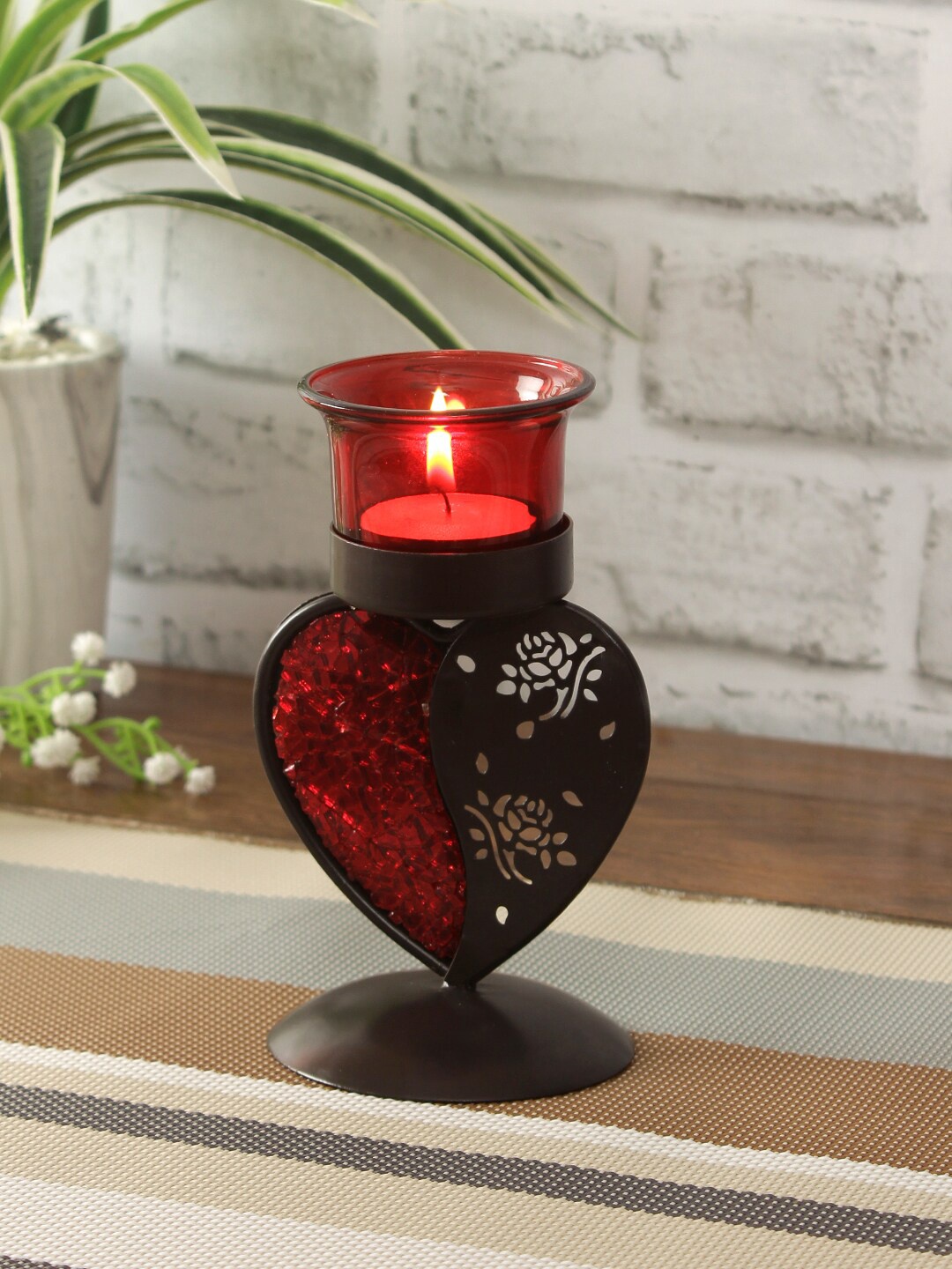 

Aapno Rajasthan Red Smoky Heart Shaped Candle Holder