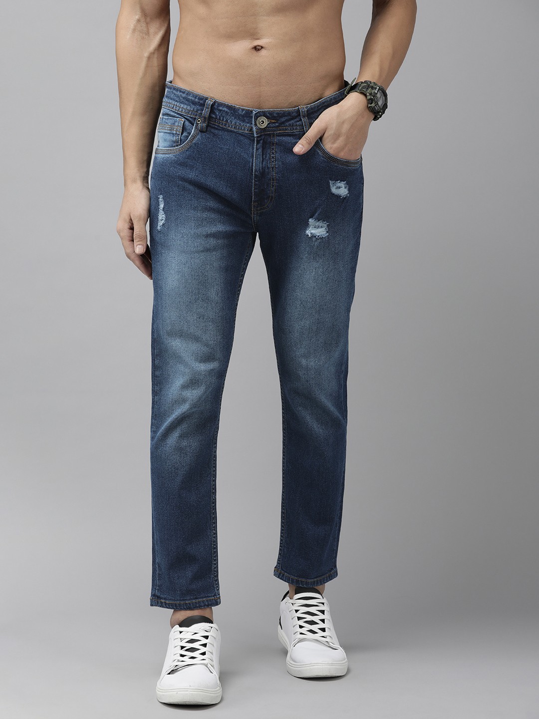 

Roadster Men Skinny Fit Mildly Distressed Light Fade Stretchable Jeans, Blue