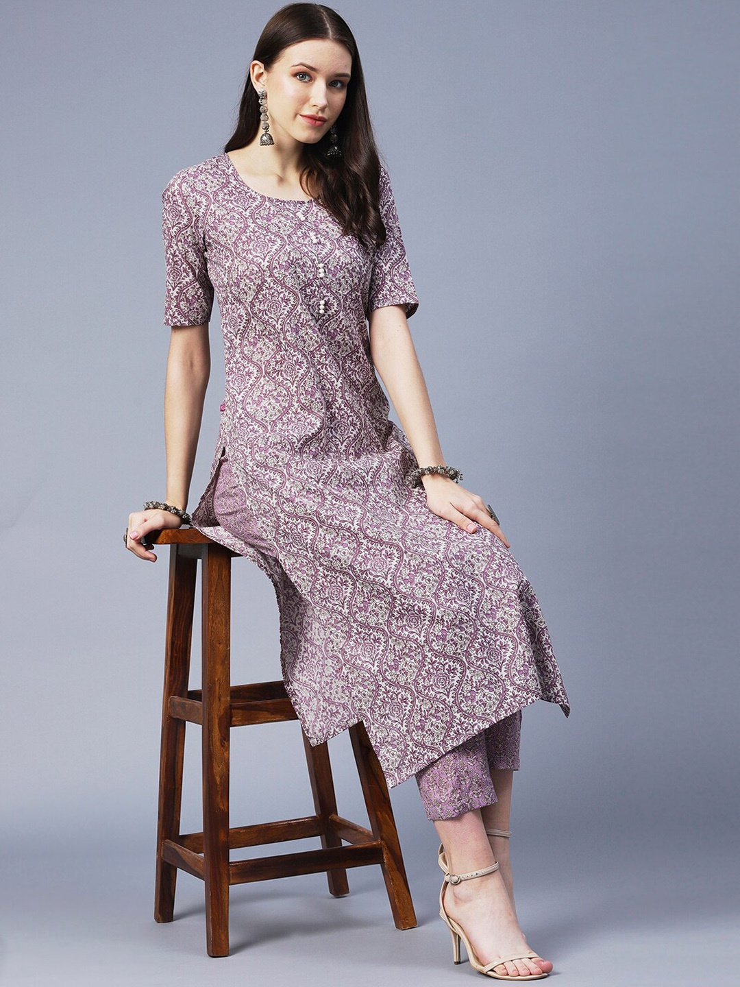 

KALINI Women Floral Printed Kurta with Trousers, Purple