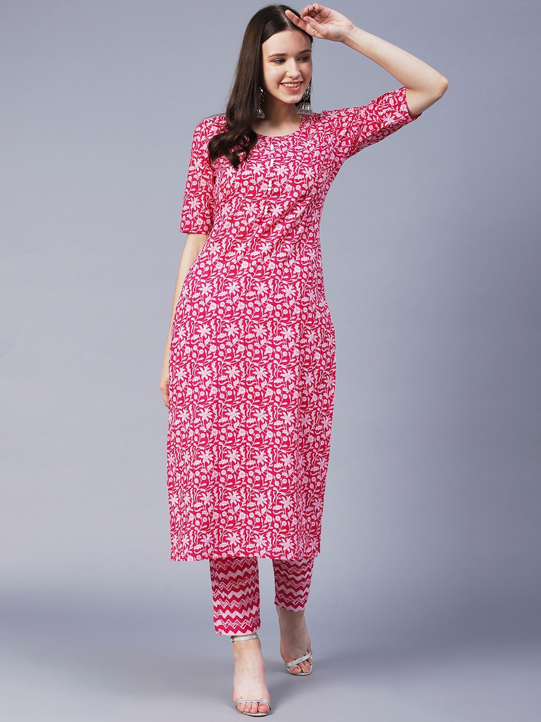 

KALINI Floral Printed Kurta with Trousers, Pink