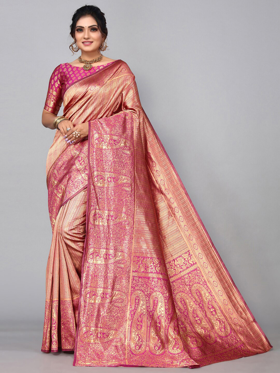 

Mitera Ethnic Motifs Zari Kanjeevaram Saree, Magenta