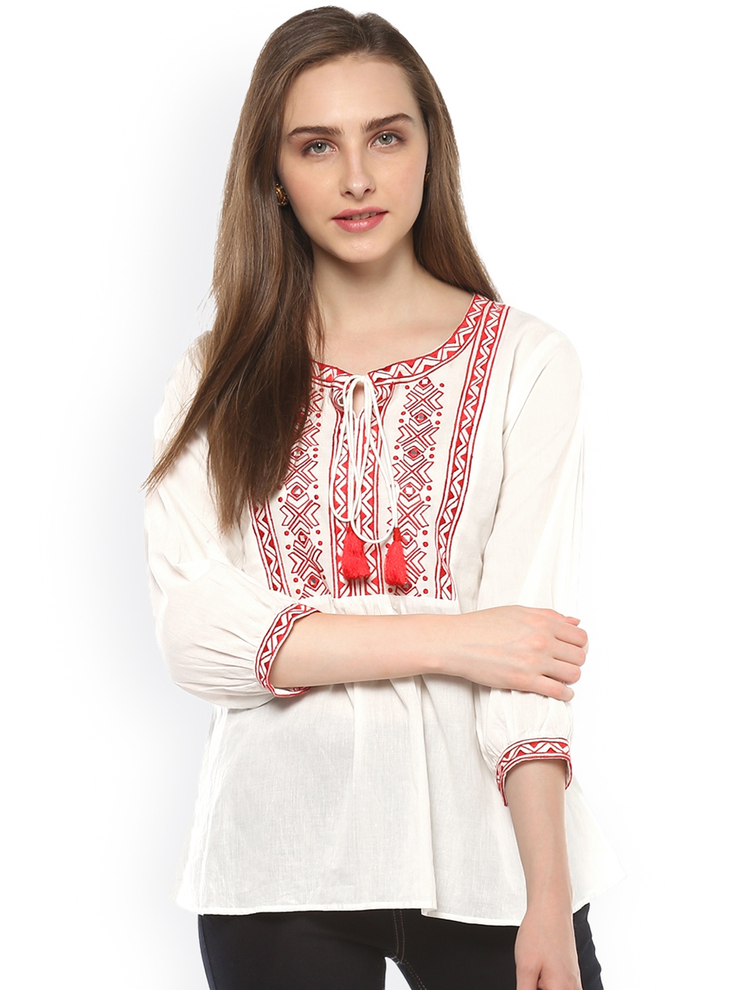 

Bhama Couture Women Off-White Solid Pure Cotton Top