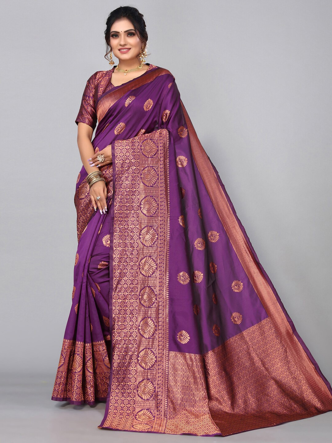 

Mitera Woven Design Zari Banarasi Saree, Purple