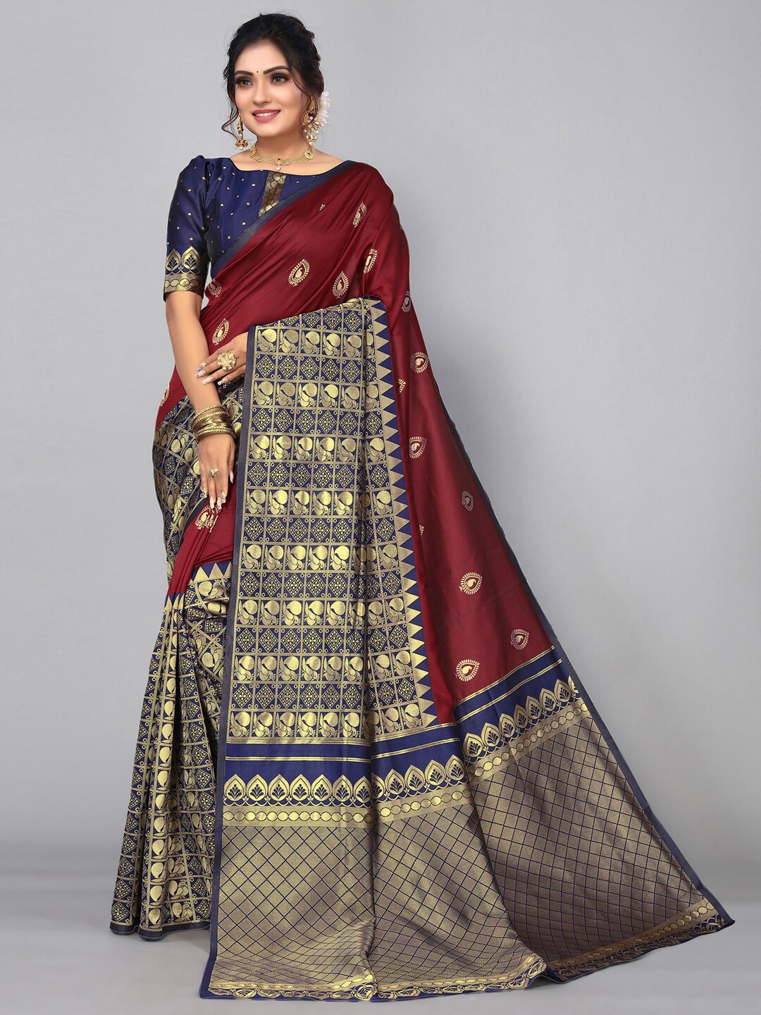 

Mitera Woven Design Zari Kanjeevaram Saree, Maroon