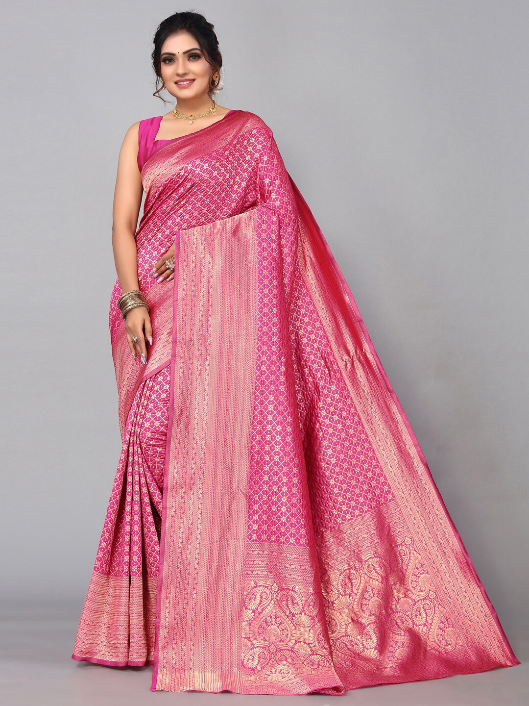 

Mitera Woven Design Zari Banarasi Saree, Pink