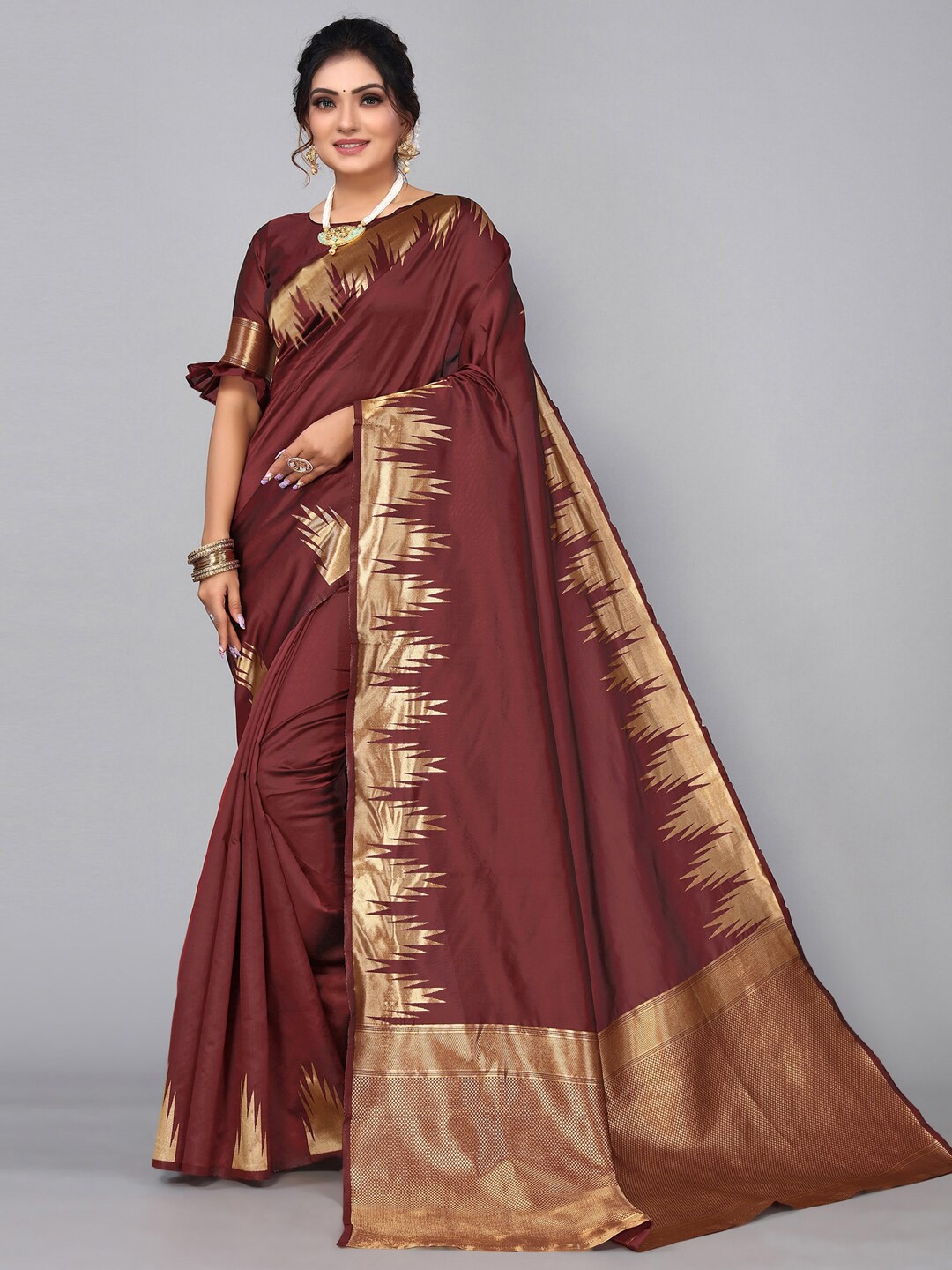 

Mitera Geometric Zari Banarasi Saree, Maroon