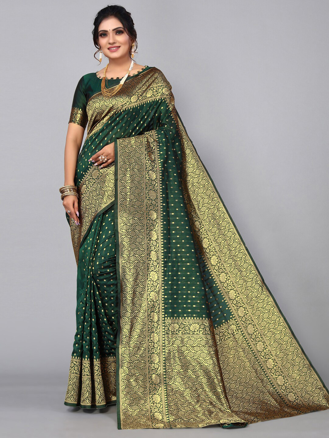 

Mitera Ethnic Motifs Zari Banarasi Saree, Green