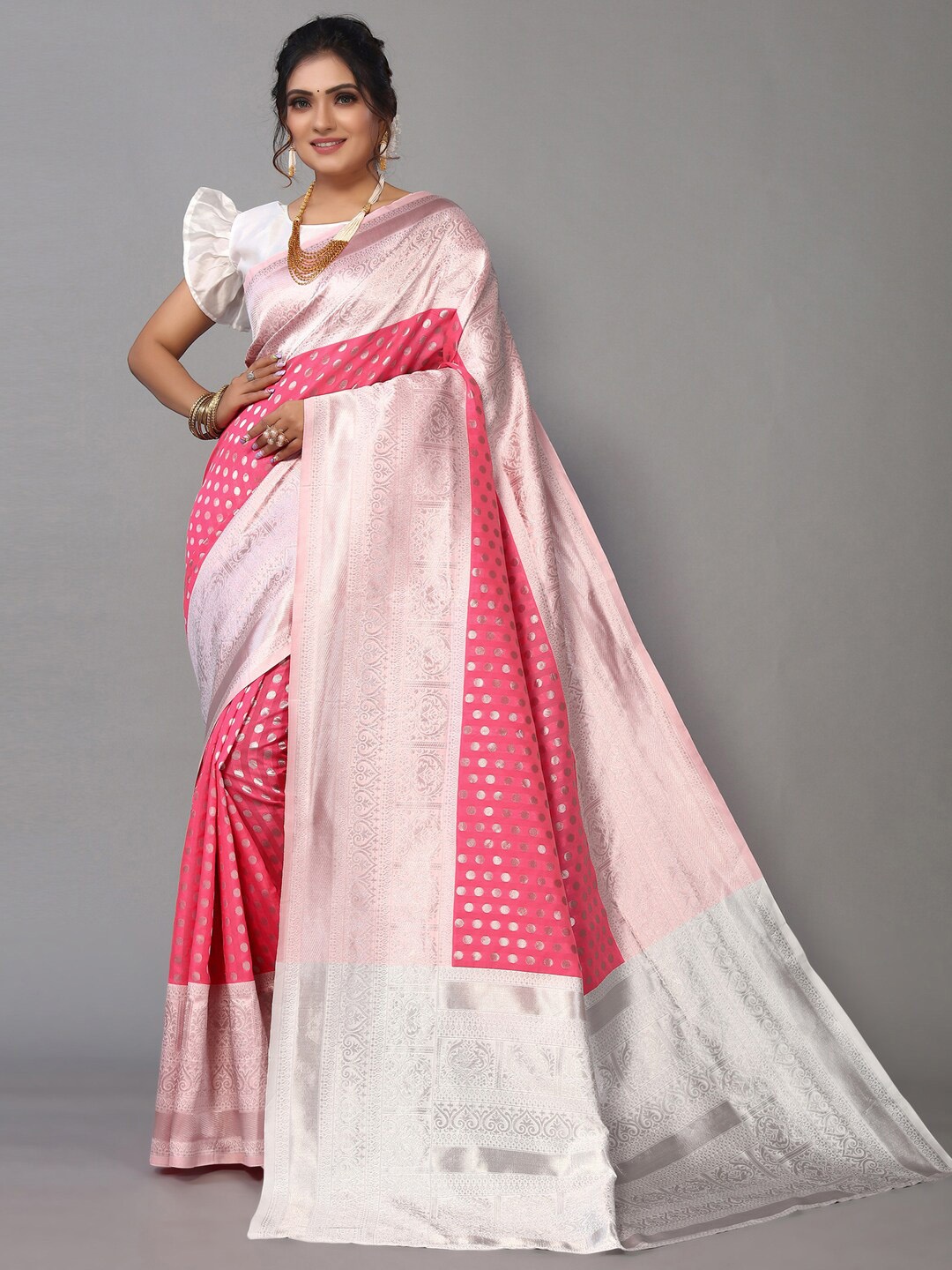 

Mitera Zari Kanjeevaram Saree, Pink