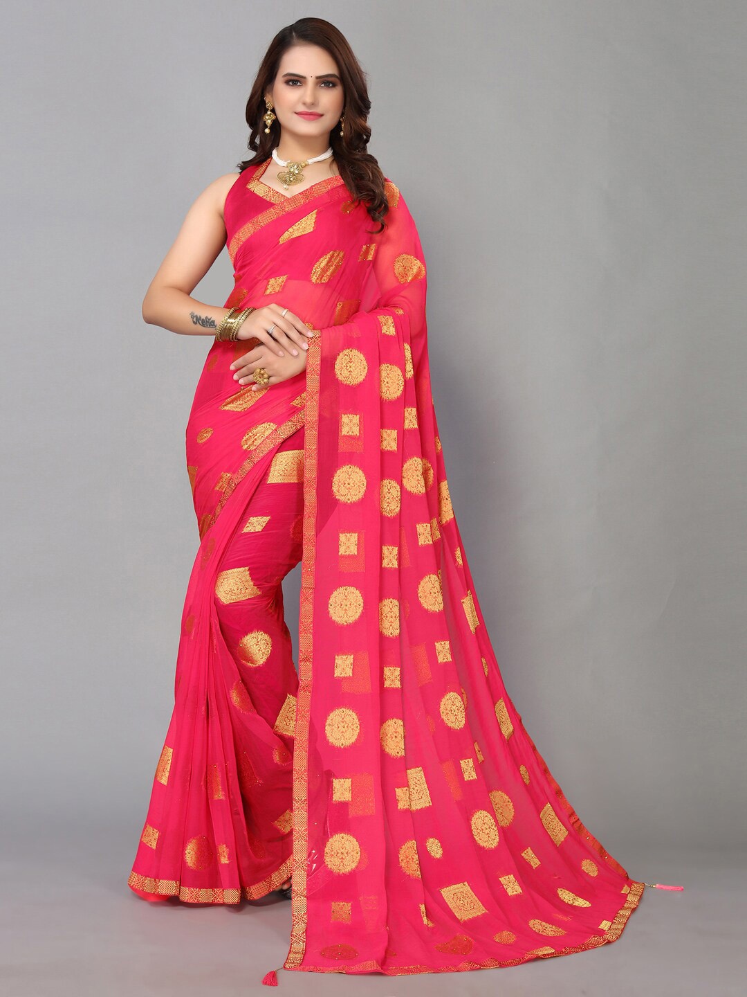 

Mitera Ethnic Motifs Zari Saree, Pink
