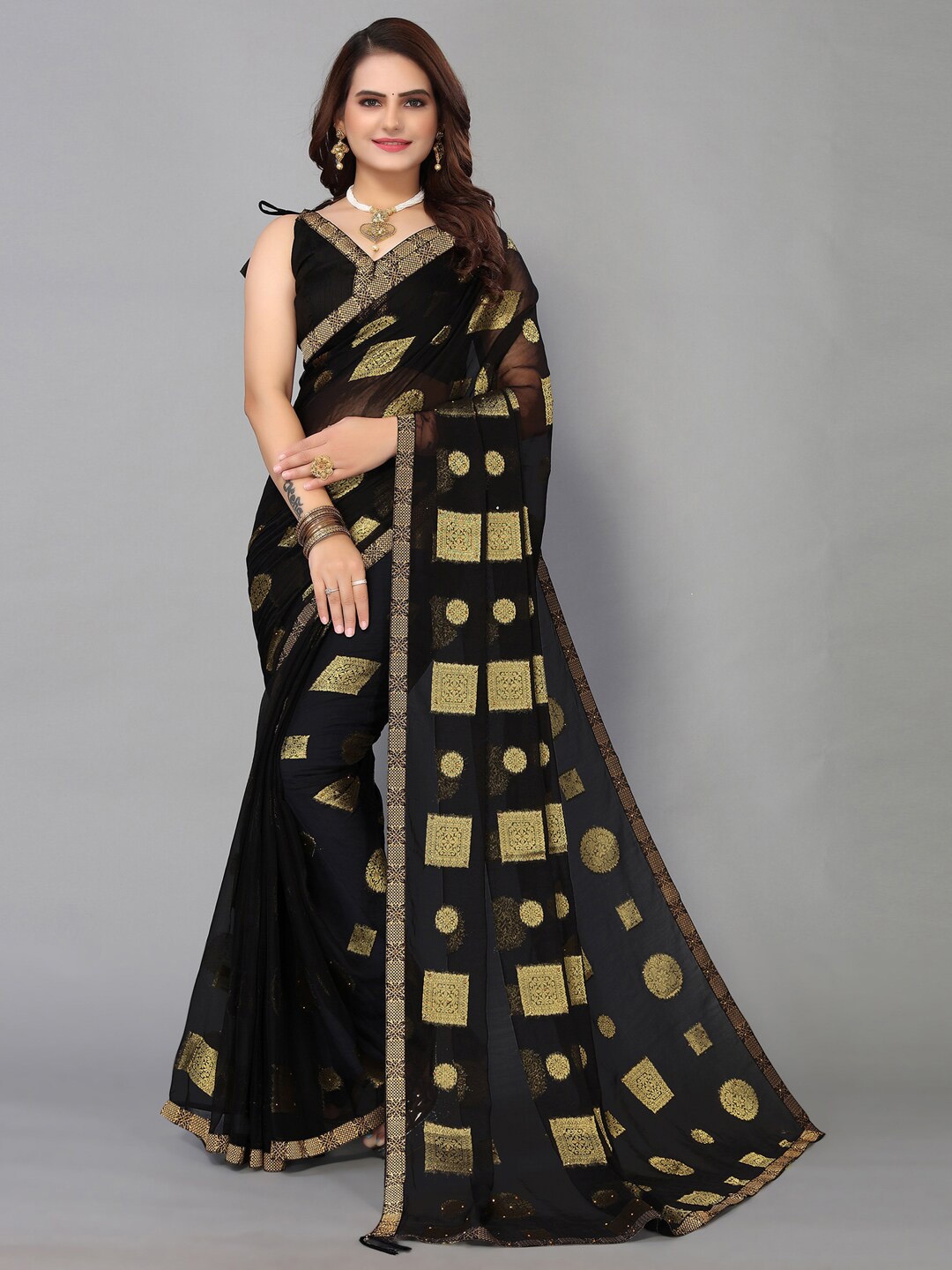 

Mitera Ethnic Motifs Zari Saree, Black