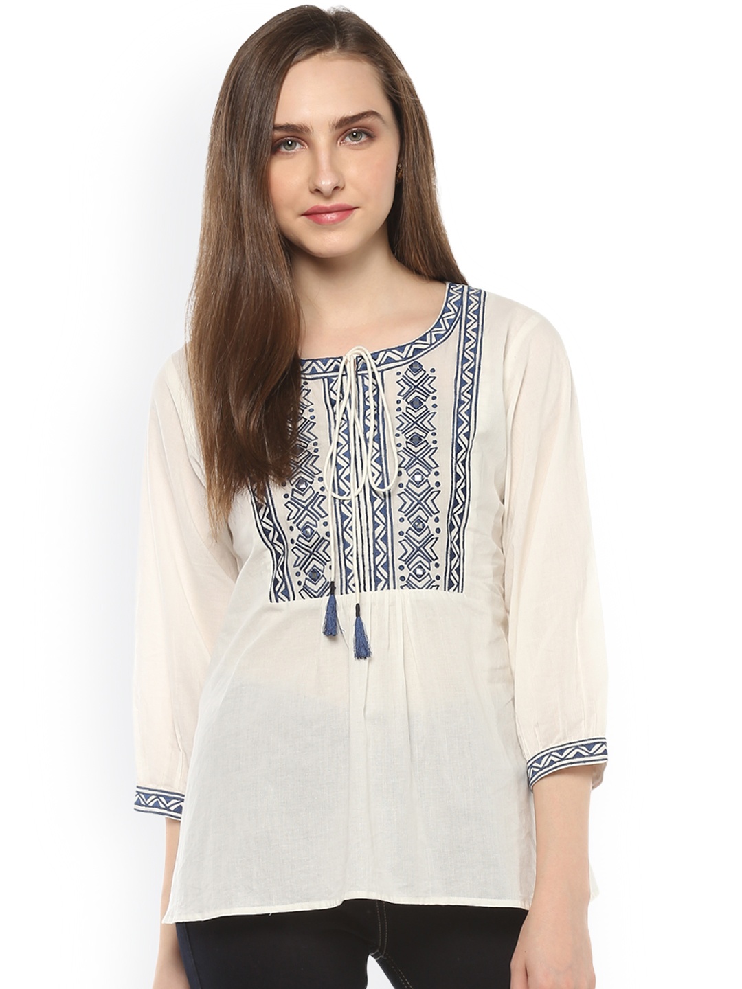 

Bhama Couture Women Off-White Solid Pure Cotton Top