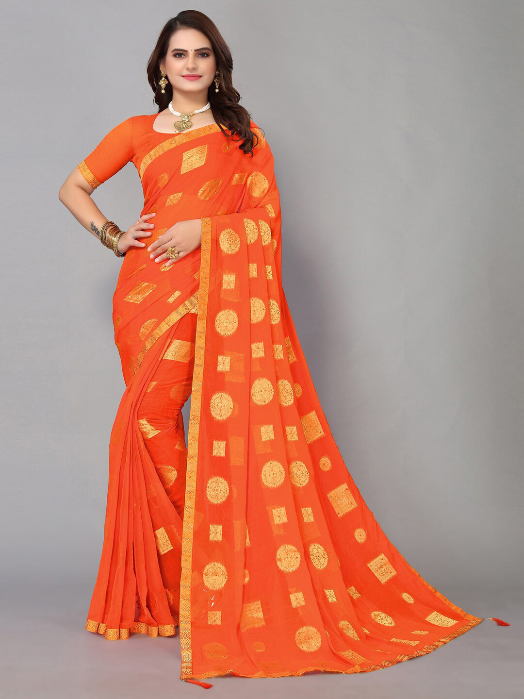 

Mitera Zari Saree, Orange