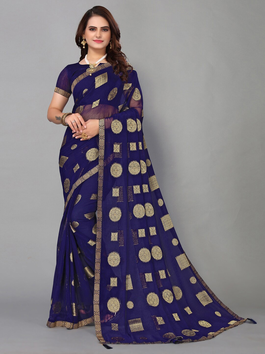 

Mitera Woven Design Zari Saree, Navy blue