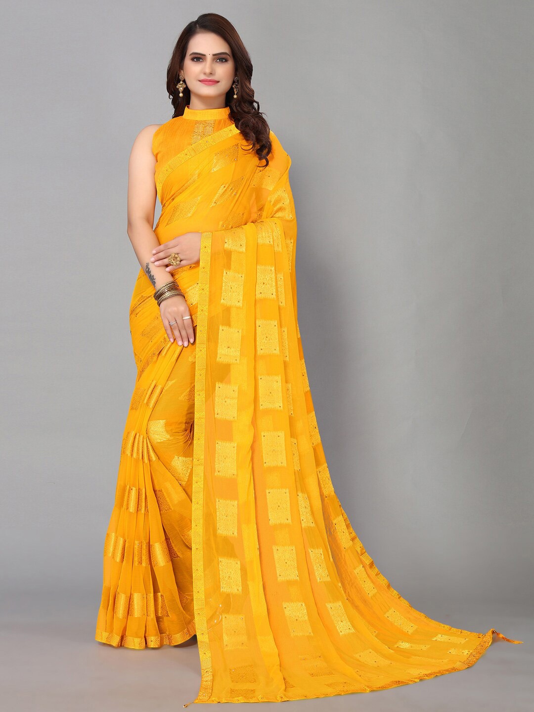 

Mitera Beads and Stones Saree, Yellow