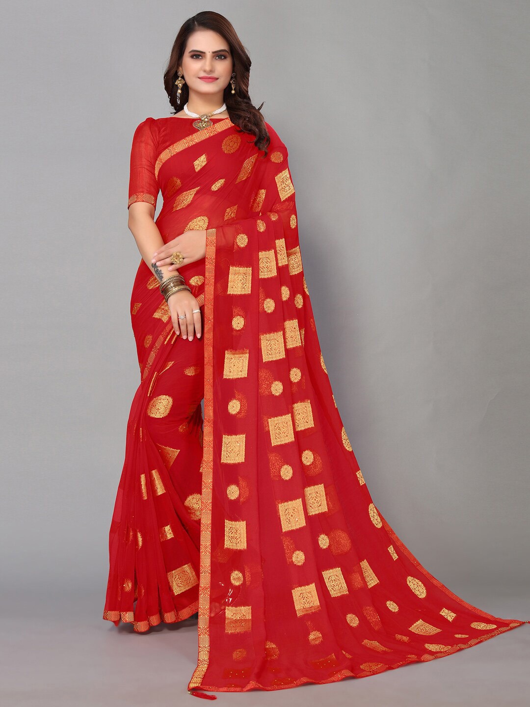 

Mitera Woven Design Saree, Red