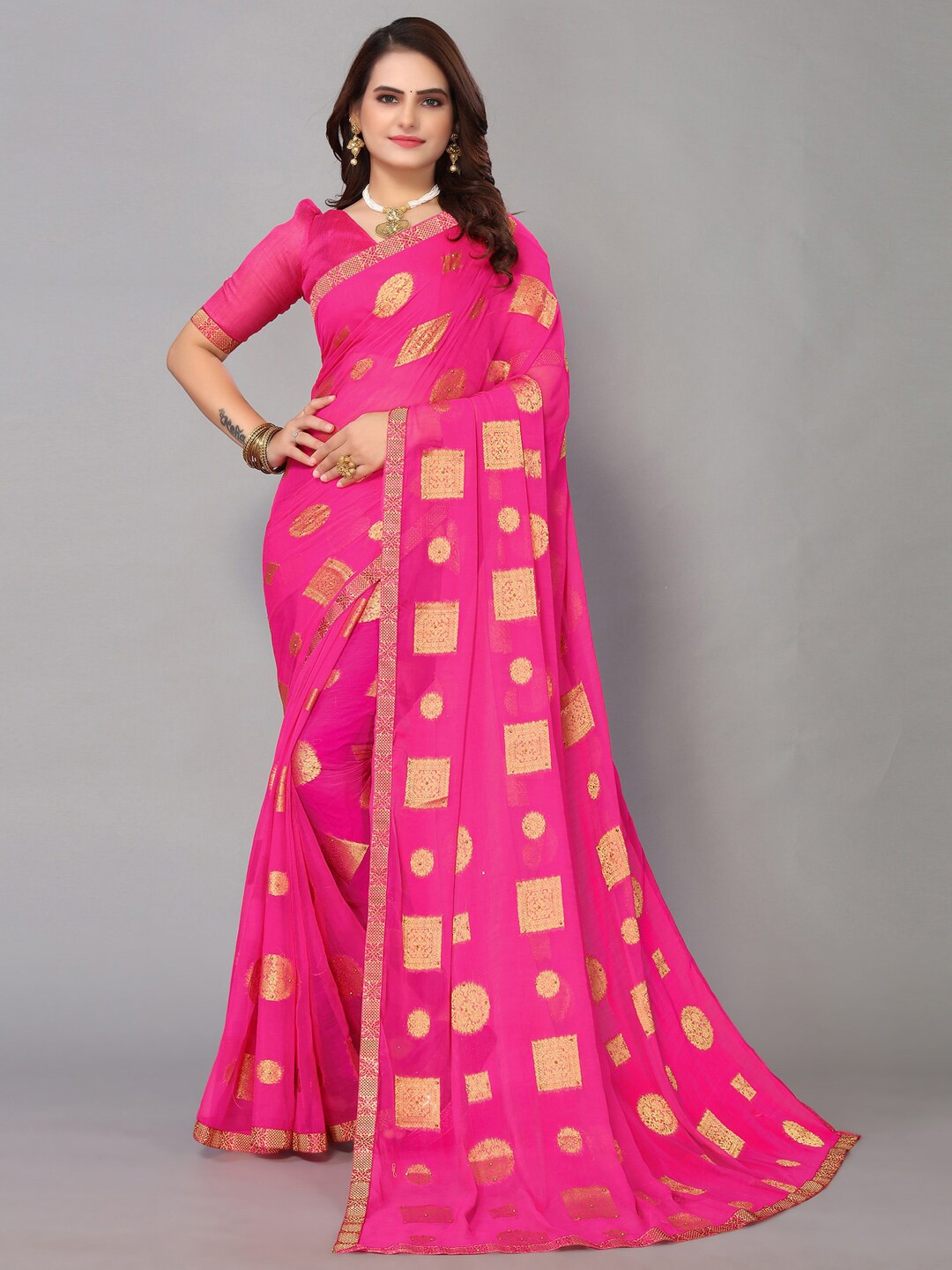 

Mitera Woven Design Zari Saree, Pink