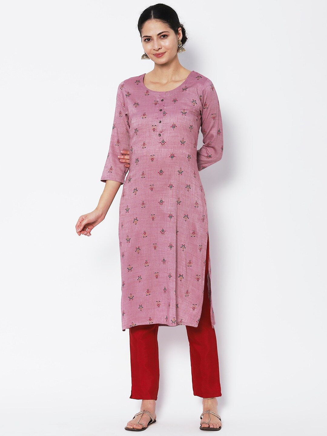 

Vedic Women Cotton Floral Printed Floral Kurta, Pink