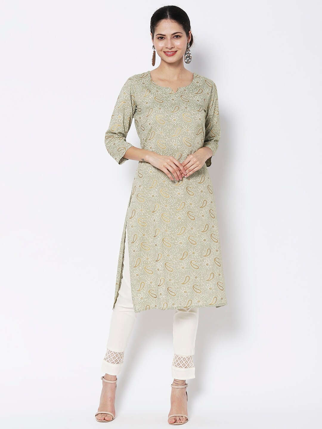 

Vedic Women Cotton Ethnic Motifs Printed Kurta, Green