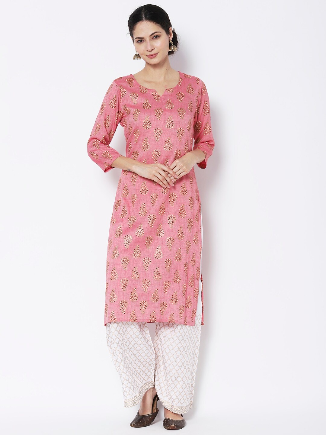

Vedic Women Cotton Floral Printed Kurta, Pink