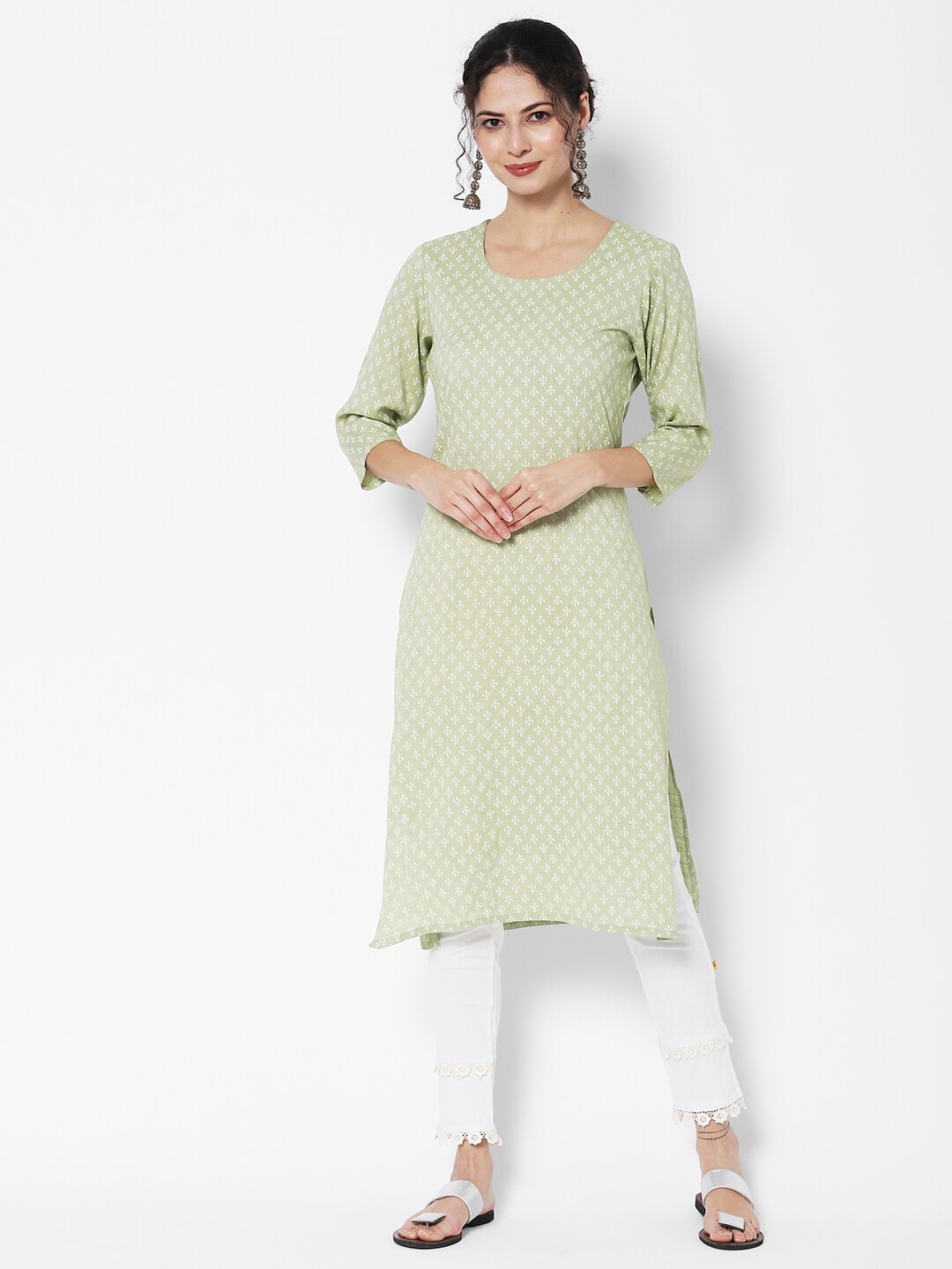 

Vedic Women Cotton Floral Printed Kurta, Green