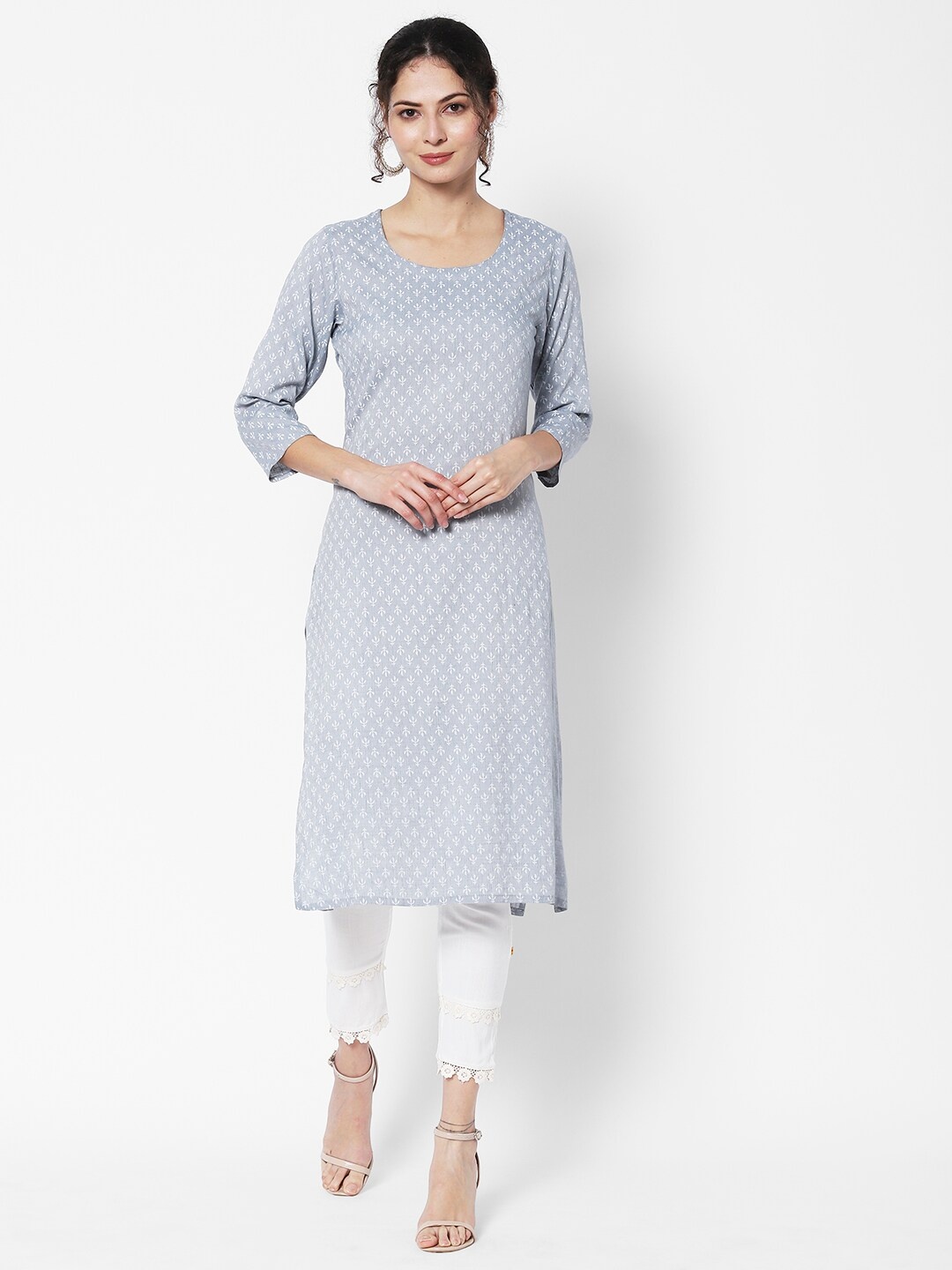 

Vedic Women Cotton Floral Printed Kurta, Grey