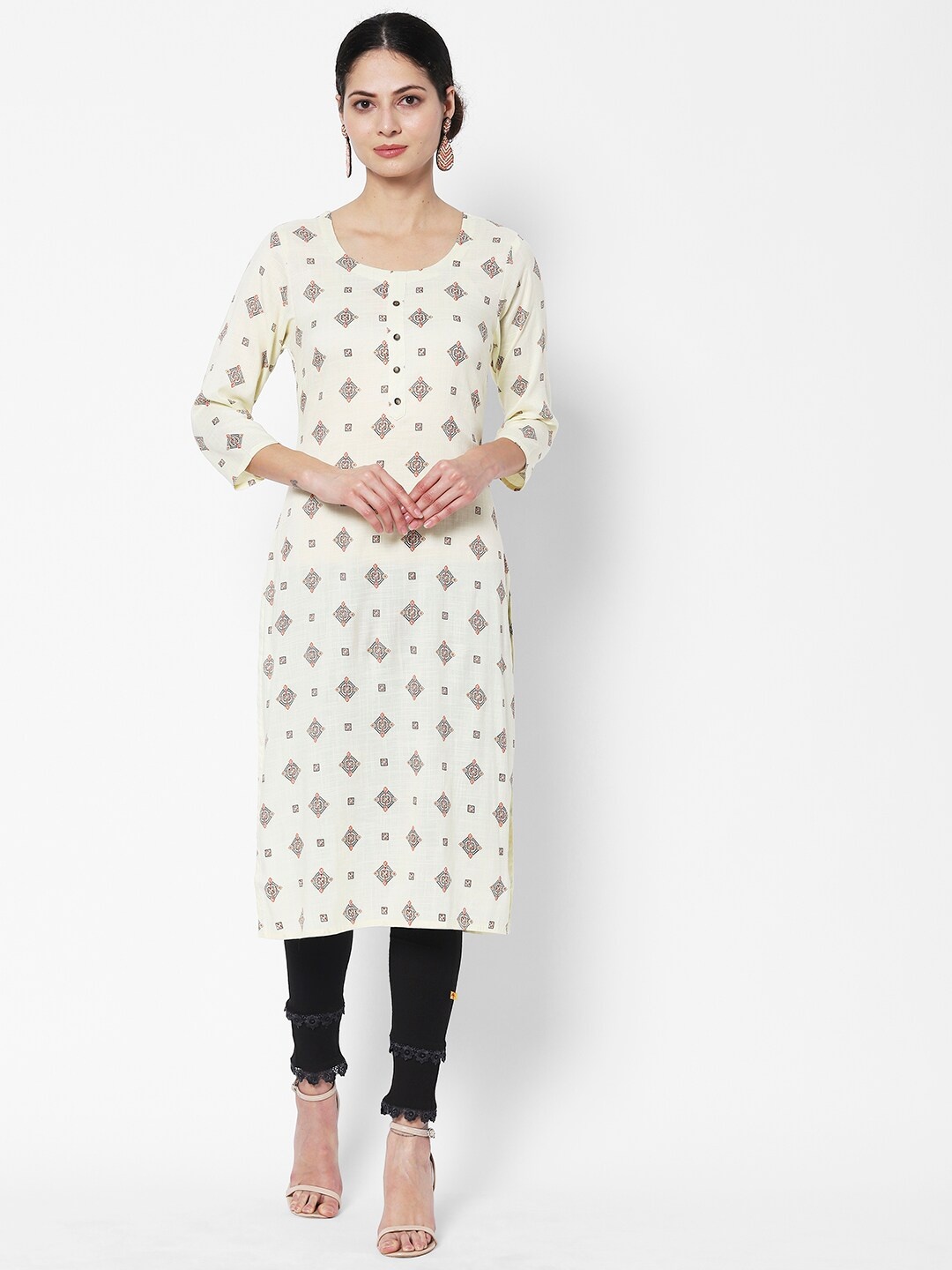 

Vedic Women Cotton Geometric Printed Kurta, White