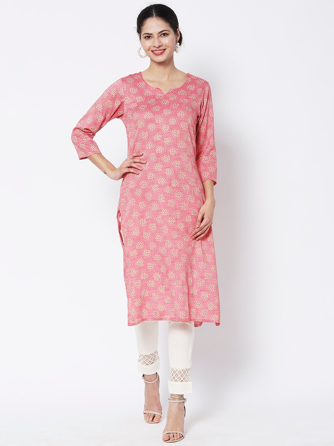 

Vedic Women Cotton Floral Printed Kurta, Pink