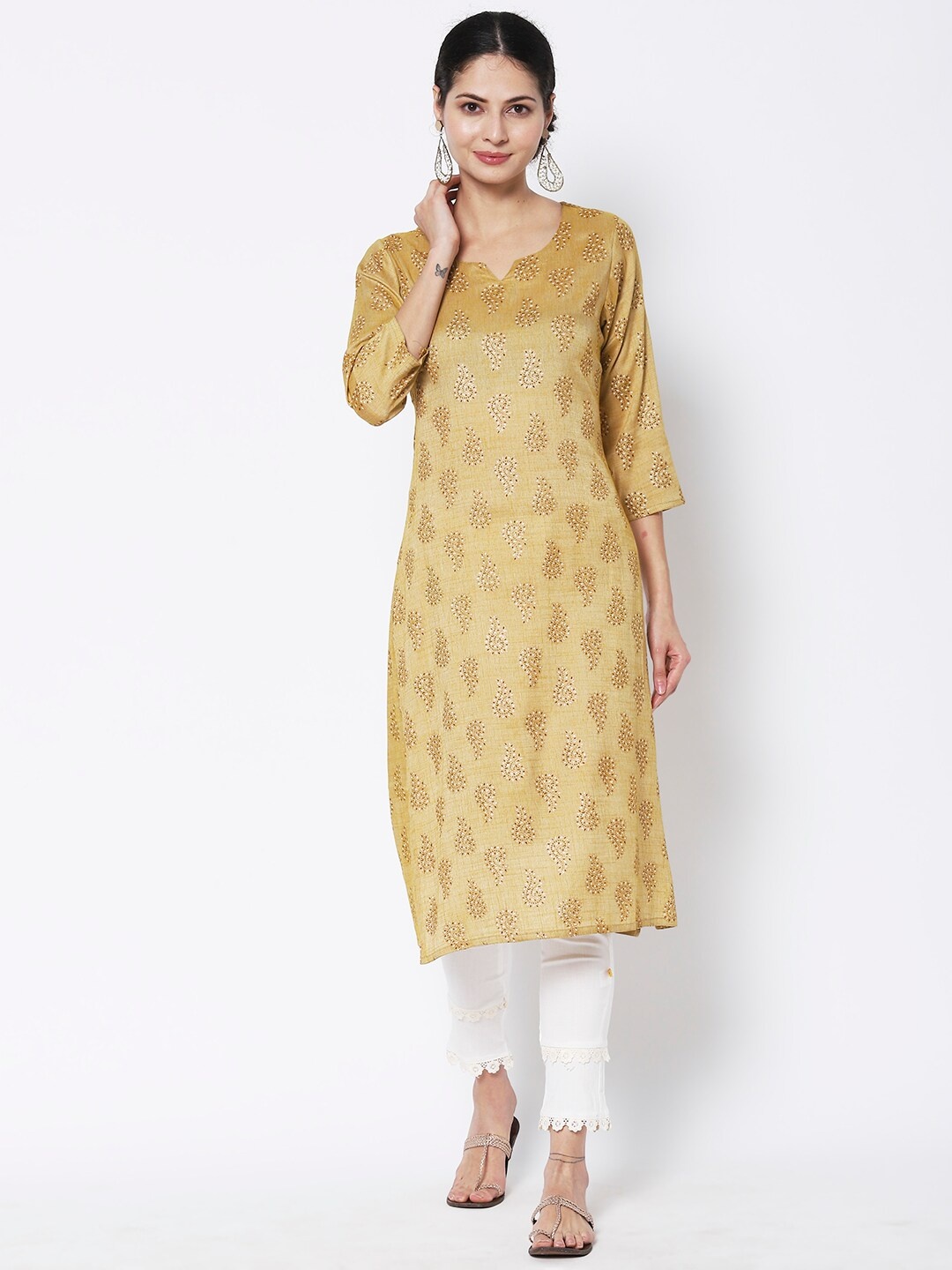 

Vedic Women Cotton Ethnic Motifs Printed Kurta, Yellow