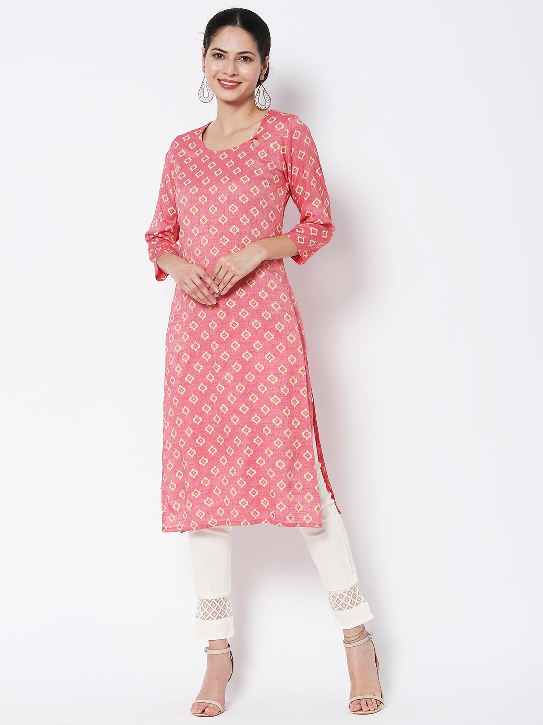 

Vedic Geometric Printed Cotton Kurta, Pink