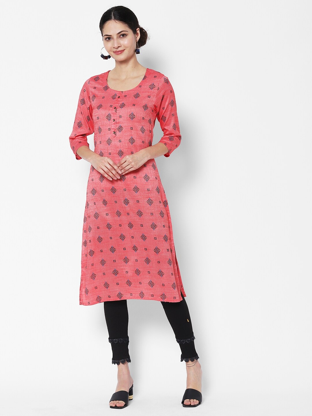 

Vedic Geometric Printed Cotton Kurta, Red