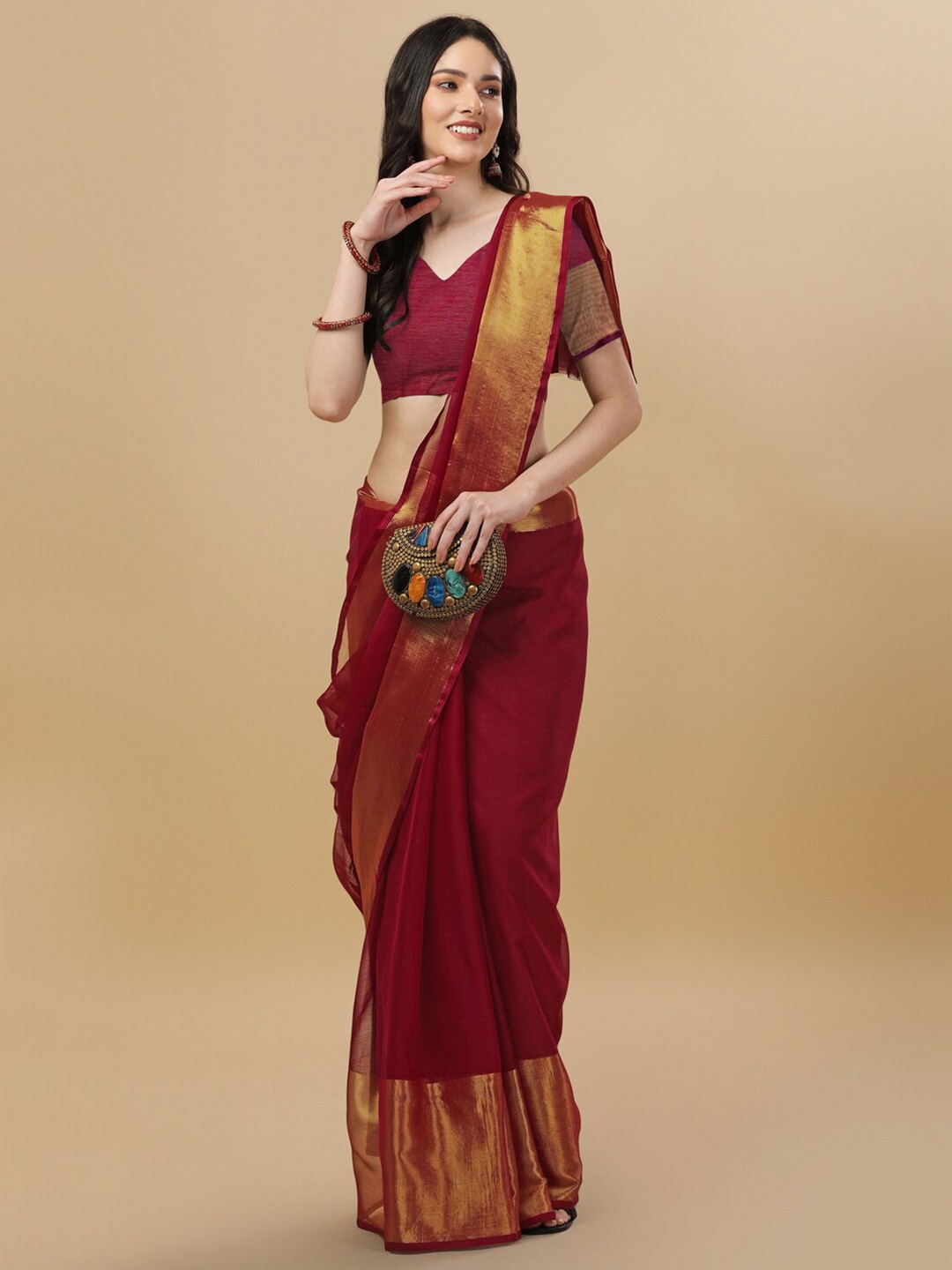 

KALINI Zari Bordered Pure Georgette Ilkal Saree, Maroon