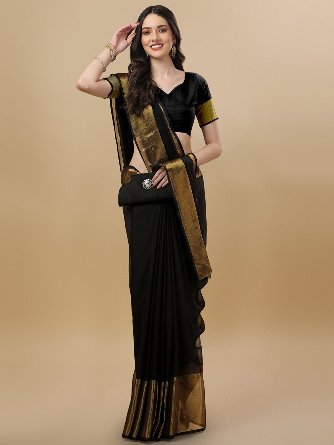 

KALINI Zari Bordered Ilkal Saree, Black