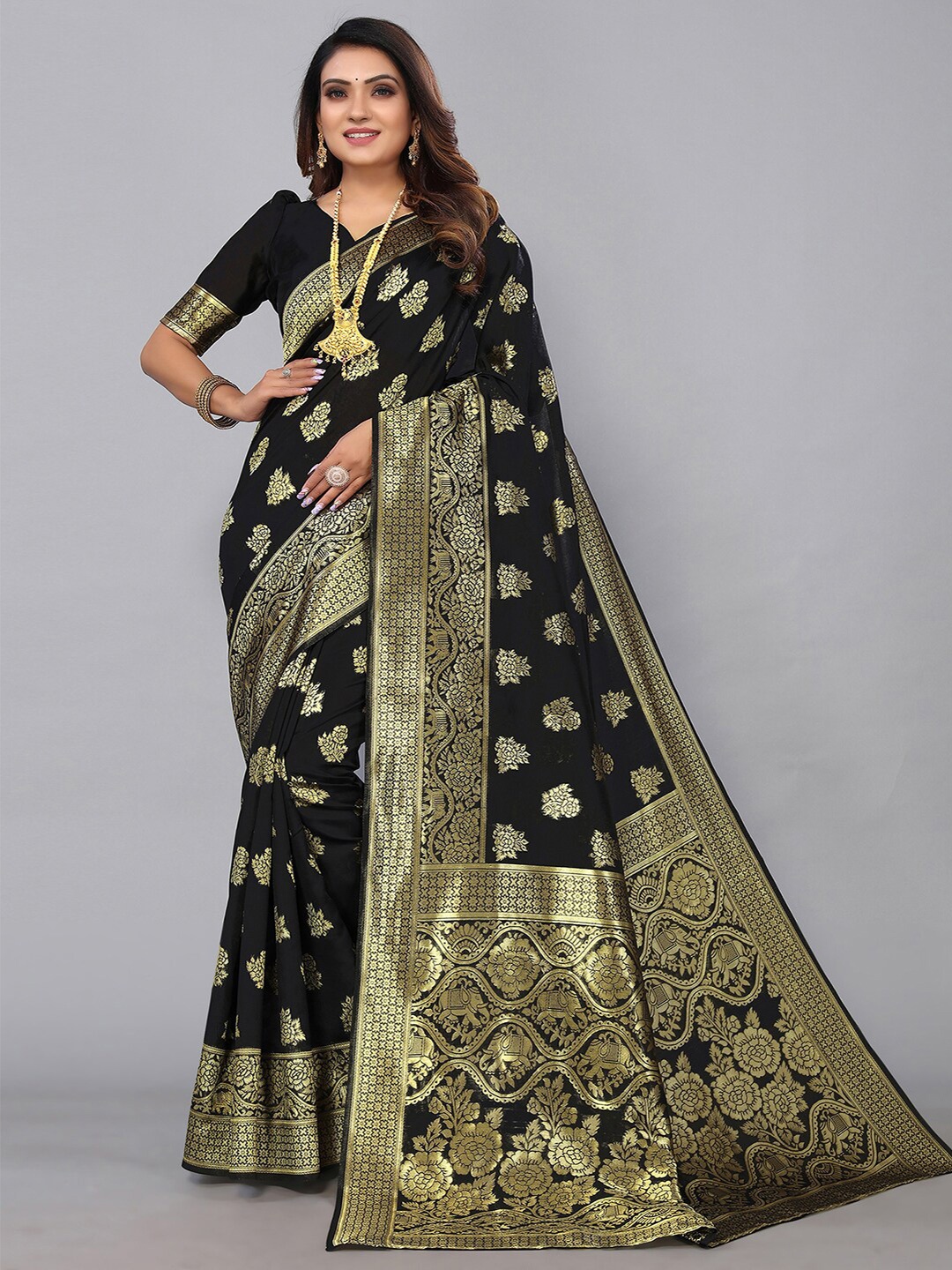 

SIRIL Woven Design Zari Banarasi Saree, Black