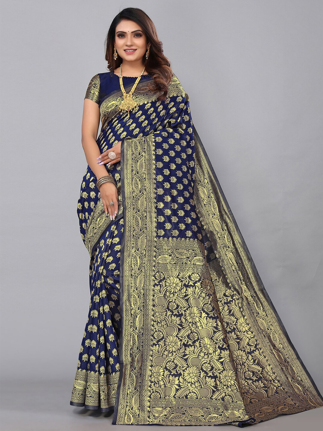 

SIRIL Woven Design Zari Banarasi Saree, Navy blue