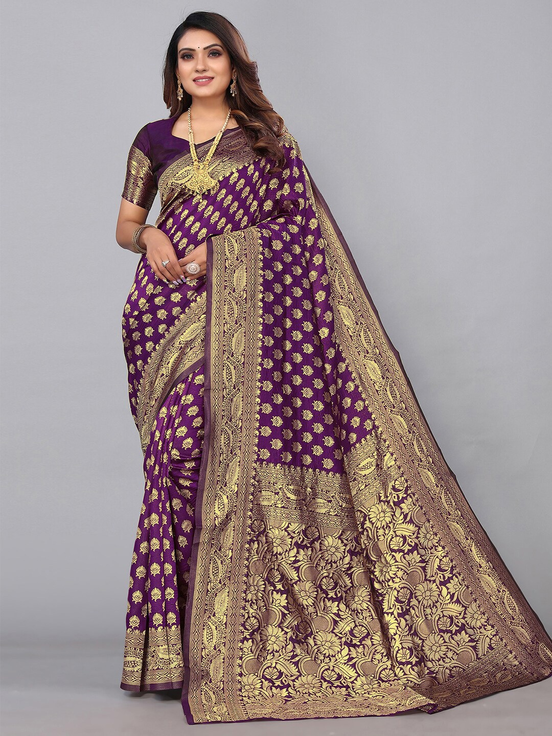 

SIRIL Woven Design Zari Banarasi Saree, Purple