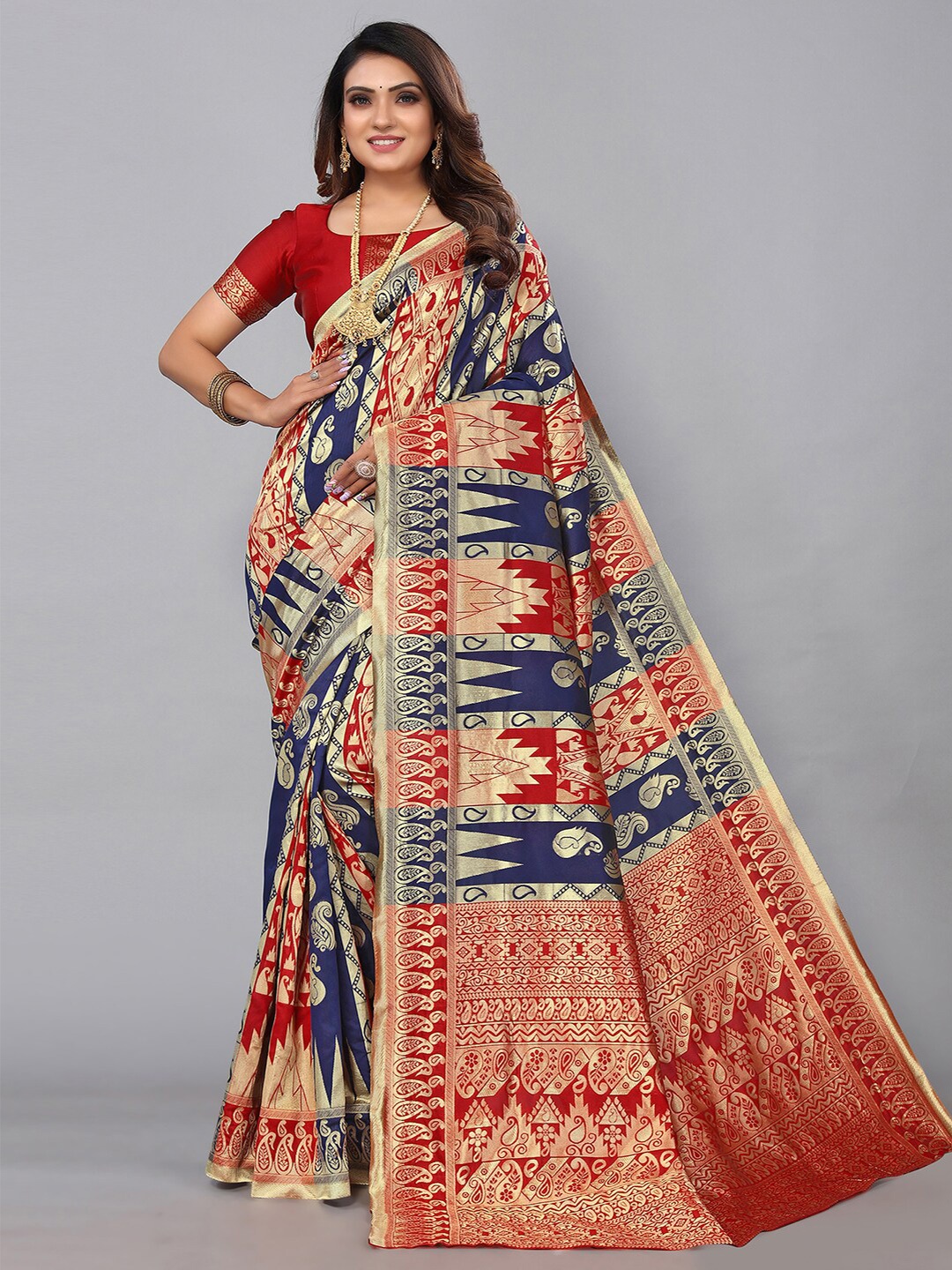

SIRIL Woven Design Zari Banarasi Saree, Red