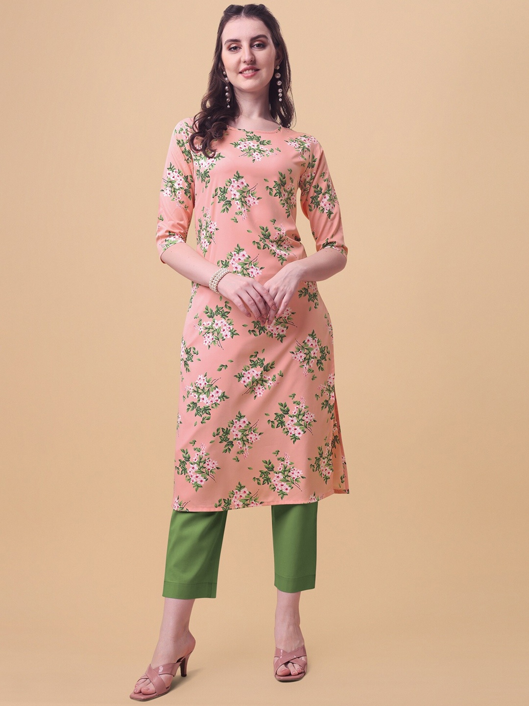 

Yashika Floral Printed A-Line Kurta, Peach