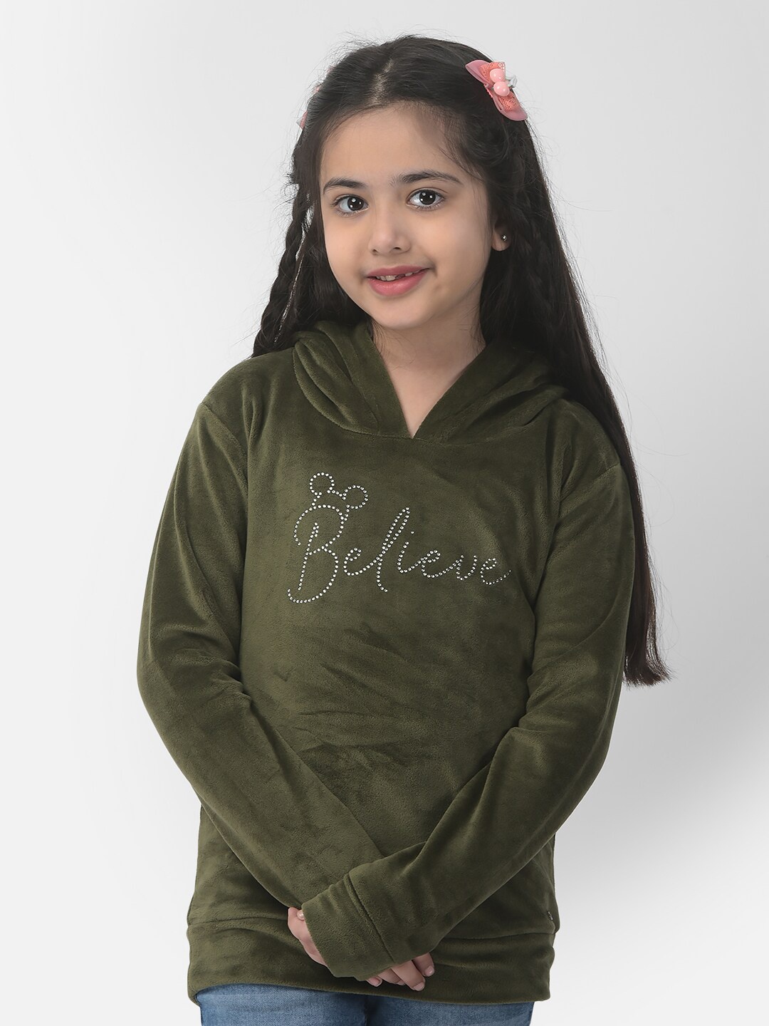 

Crimsoune Club Girls Printed Hooded Sweatshirt, Olive